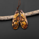 Natural Leopard Skin Orbicular Jasper Earring Pair Gemstone Drilled Matched Teardrop Beads