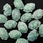 AAA Hand Carved Natural Burma Green Jade Lotus Flower Pendant Gemstone Focal Bead
