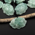 AAA Hand Carved Natural Burma Green Jade Lotus Flower Pendant Gemstone Focal Bead