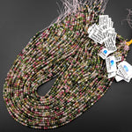 AAA Micro Faceted Natural Multicolor Tourmaline Round Beads 3mm Pink Green Genuine Gemstone 15.5" Strand