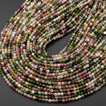 AAA Micro Faceted Natural Multicolor Tourmaline Round Beads 3mm Pink Green Genuine Gemstone 15.5" Strand