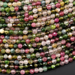 AAA Micro Faceted Natural Multicolor Tourmaline Round Beads 3mm Pink Green Genuine Gemstone 15.5" Strand