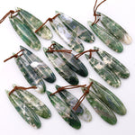 Translucent Natural Green Moss Agate Earring Pair Drilled Teardrop Cabochon Cab Pair Matched Gemstone Beads