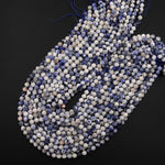 Faceted Natural White Blue Sodalite 5mm 6mm Round Beads Micro Cut Gemstone 15.5" Strand