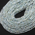 Faceted Natural Blue Green Aquamarine 2mm 3mm 4mm Round Beads Micro Laser Diamond Cut Gemstone 15.5" Strand