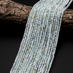 Faceted Natural Blue Green Aquamarine 2mm 3mm 4mm Round Beads Micro Laser Diamond Cut Gemstone 15.5" Strand