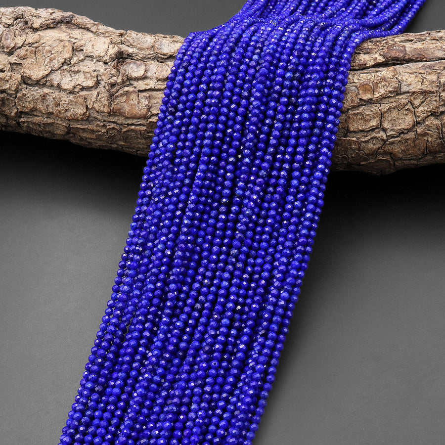 AAA+ Micro Faceted Natural Blue Lapis Round Beads 2mm 3mm 4mm 6mm Laser Diamond Cut Gemstone 15.5" Strand