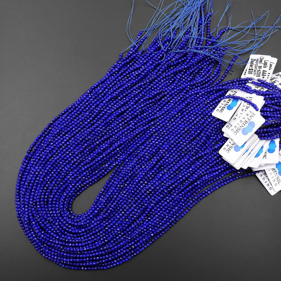 AAA+ Micro Faceted Natural Blue Lapis Round Beads 2mm 3mm 4mm 6mm Laser Diamond Cut Gemstone 15.5" Strand
