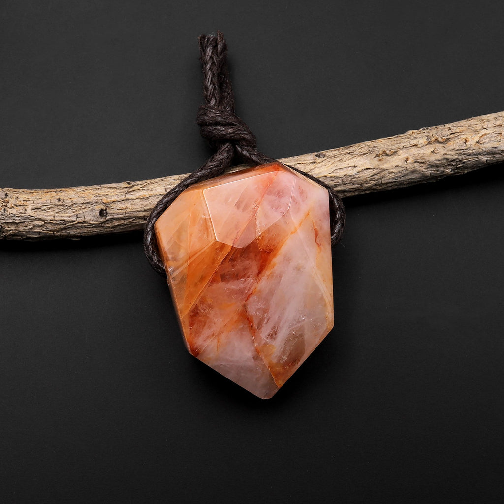 Faceted Natural Golden Orange Lepidocrocite Quartz Point Pendant Side Drilled Gemstone Crystal Pendulum A1