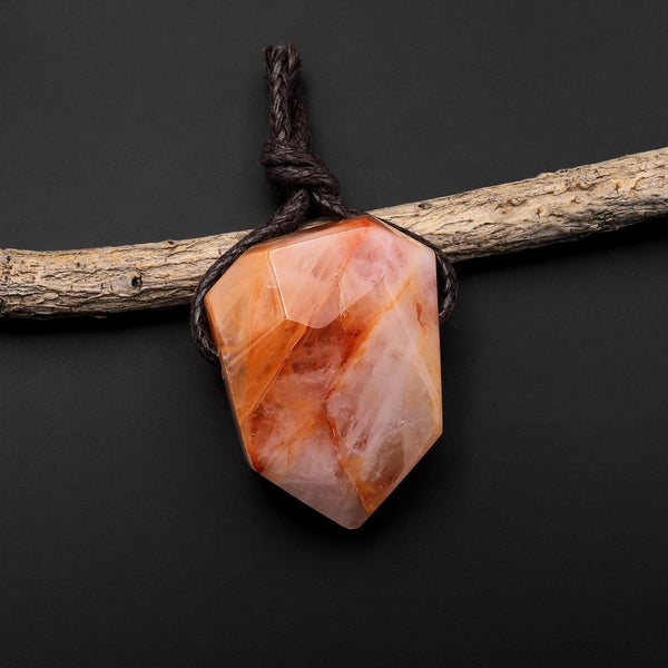 Faceted Natural Golden Orange Lepidocrocite Quartz Point Pendant Side Drilled Gemstone Crystal Pendulum A1