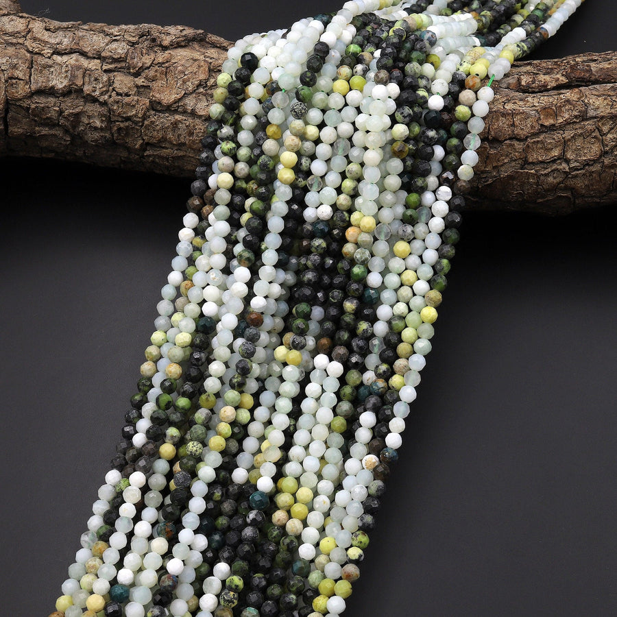 Micro Faceted Multicolor Mixed Jade Gemstone Round Beads 4mm 15.5" Strand