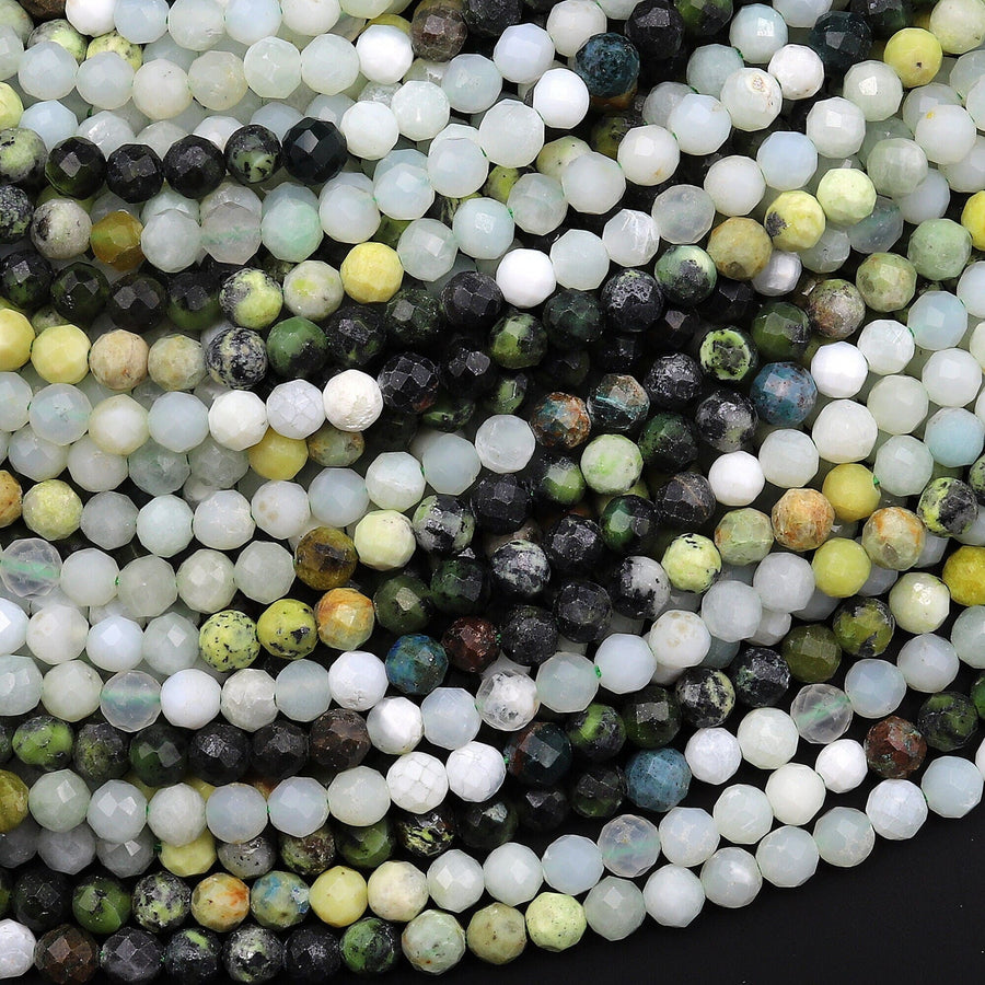Micro Faceted Multicolor Mixed Jade Gemstone Round Beads 4mm 15.5" Strand