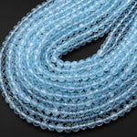 AAA Swiss Blue Topaz 2mm 3mm 4mm 6mm Faceted Round Beads Laser Diamond Cut Real Genuine Topaz Gemstone 15.5" Strand