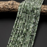 AAA Faceted Natural Green Tourmaline Rutile Quartz 3mm 4mm Round Beads 15.5" Strand