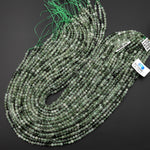 AAA Faceted Natural Green Tourmaline Rutile Quartz 3mm 4mm Round Beads 15.5" Strand