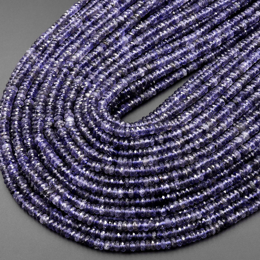 AAA Natural Blue Iolite Faceted 3mm 4mm 5mm Thin Rondelle Beads Genuine Real Gemstone 15.5" Strand