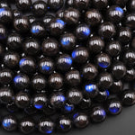 AAA Rare Natural Black Labradorite Smooth Round Beads 4mm 6mm 8mm 10mm Blue Flashes 15.5" Strand