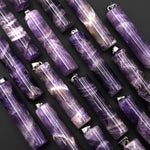 Natural Chevron Amethyst Long Cylinder Pendant Natural Crystal Focal Bead