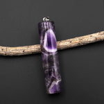 Natural Chevron Amethyst Long Cylinder Pendant Natural Crystal Focal Bead