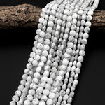 AAA Faceted Natural Howlite 6mm 8mm 10mm Coin Beads 15.5" Strand