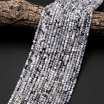 Natural Rainbow Moonstone Faceted 2mm 3mm 4mm Cube Dice Square Beads W/ Black Tourmaline Matrix 15.5" Strand