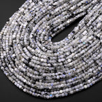 Natural Rainbow Moonstone Faceted 2mm 3mm 4mm Cube Dice Square Beads W/ Black Tourmaline Matrix 15.5" Strand