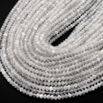 AAA Iridescent Natural Silvery White Moonstone Faceted Rondelle Beads 3mm 4mm Gemstone 15.5" Strand
