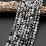 AAA Black Tourmaline Rutilated Rutile Quartz Round Beads 4mm 6mm 8mm 10mm High Quality Black White Quartz Semi Precious Gemstone 15.5" Strand