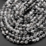AAA Black Tourmaline Rutilated Rutile Quartz Round Beads 4mm 6mm 8mm 10mm High Quality Black White Quartz Semi Precious Gemstone 15.5" Strand