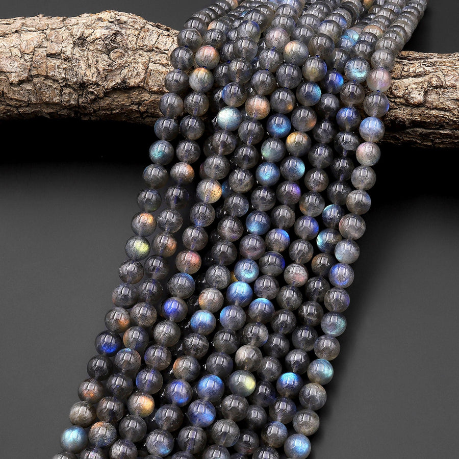 AAA Natural Rainbow Blue Golden Purple Red Orange Green Labradorite 4mm 6mm 8mm 10mm Round Beads 15.5" Strand