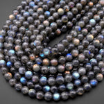 AAA Natural Rainbow Blue Golden Purple Red Orange Green Labradorite 4mm 6mm 8mm 10mm Round Beads 15.5" Strand