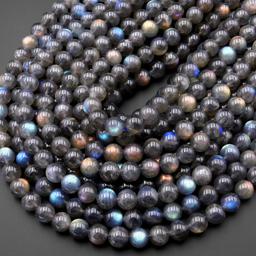 AAA Natural Rainbow Blue Golden Purple Red Orange Green Labradorite 4mm 6mm 8mm 10mm Round Beads 15.5" Strand