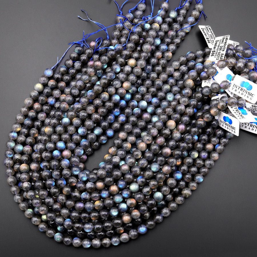 AAA Natural Rainbow Blue Golden Purple Red Orange Green Labradorite 4mm 6mm 8mm 10mm Round Beads 15.5" Strand