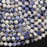 Faceted Natural White Blue Sodalite 5mm 6mm Round Beads Micro Cut Gemstone 15.5" Strand