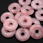 AAA Natural Pink Rose Quartz Donut Pendant  Focal Bead 30mm