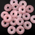 AAA Natural Pink Rose Quartz Donut Pendant  Focal Bead 30mm