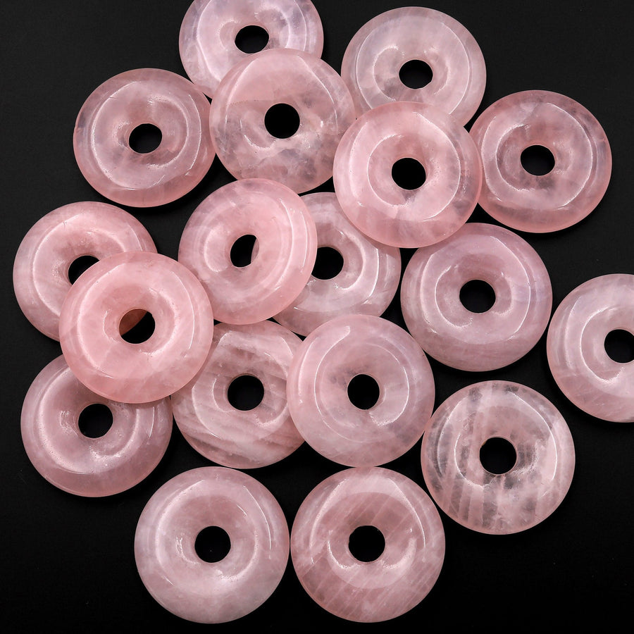 AAA Natural Pink Rose Quartz Donut Pendant  Focal Bead 30mm