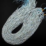 Faceted Natural Blue Green Aquamarine 2mm 3mm 4mm Round Beads Micro Laser Diamond Cut Gemstone 15.5" Strand