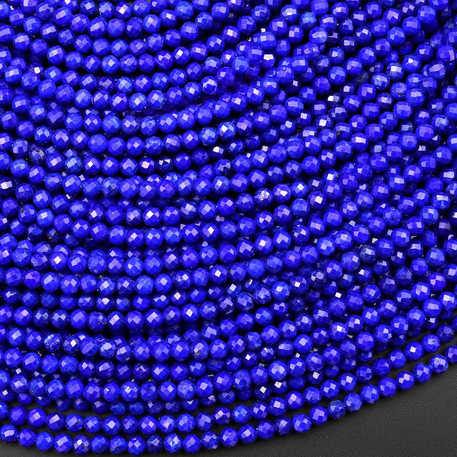 AAA+ Micro Faceted Natural Blue Lapis Round Beads 2mm 3mm 4mm 6mm Laser Diamond Cut Gemstone 15.5" Strand