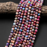 Rainbow Sea Sediment Jasper Smooth Round Beads 4mm 6mm 8mm 10mm Aka Fantasy Blue Purple Pink Fuchsia Impression Imperial Jasper 15.5" Strand