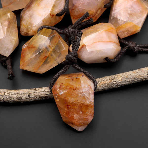 Faceted Natural Golden Orange Lepidocrocite Quartz Point Pendant Side Drilled Gemstone Crystal Pendulum A3