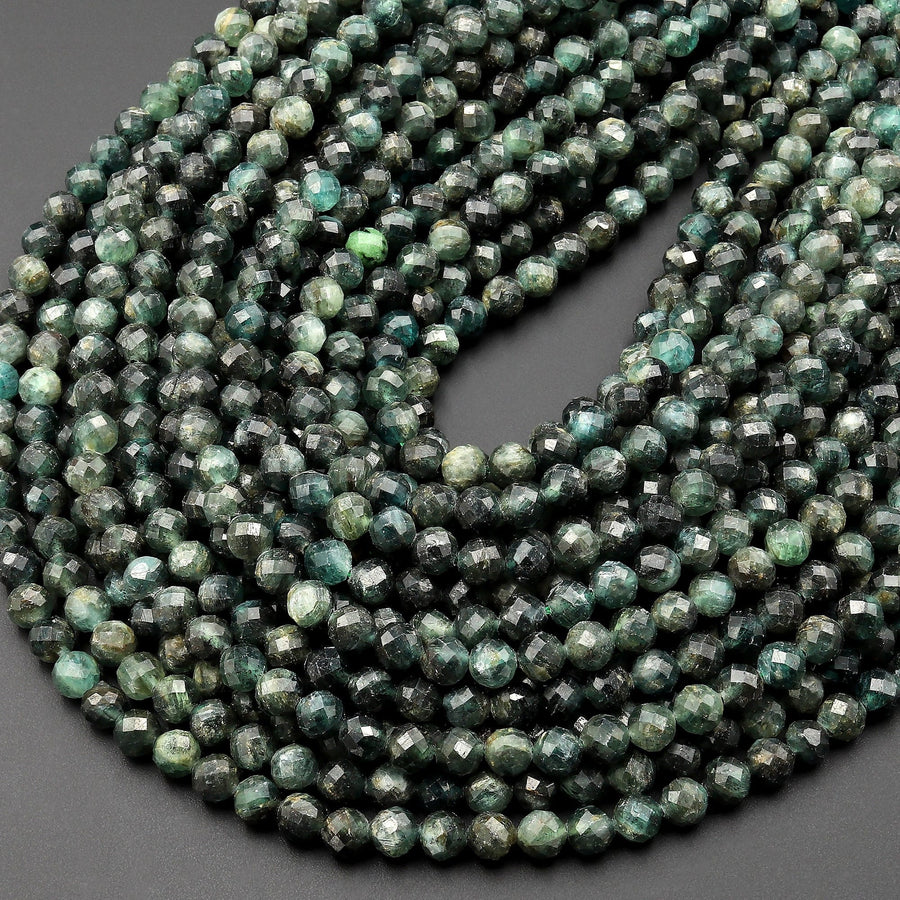 Rare Faceted Natural Teal Green Kyanite 3mm 4mm 6mm Round Beads 15.5" Strand