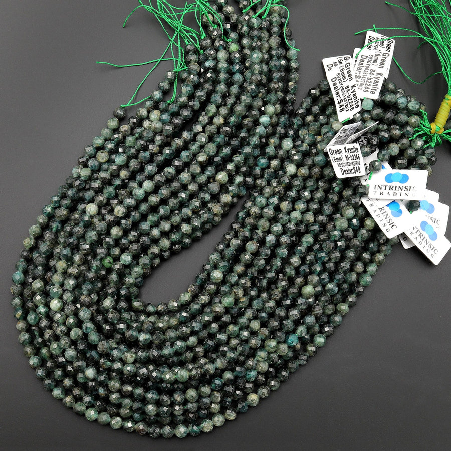 Rare Faceted Natural Teal Green Kyanite 3mm 4mm 6mm Round Beads 15.5" Strand