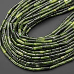 Natural Russian Green Serpentine Jade Thin Long Tube Beads 15.5" Strand
