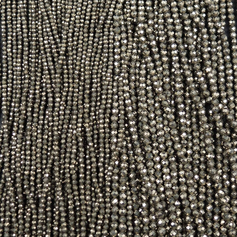 Micro Faceted Tiny Small Natural Iron Pyrite Faceted 2mm 3mm 4mm 6mm Round Beads Diamond Cut Gemstone 15.5" Strand