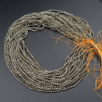 Micro Faceted Tiny Small Natural Iron Pyrite Faceted 2mm 3mm 4mm 6mm Round Beads Diamond Cut Gemstone 15.5" Strand