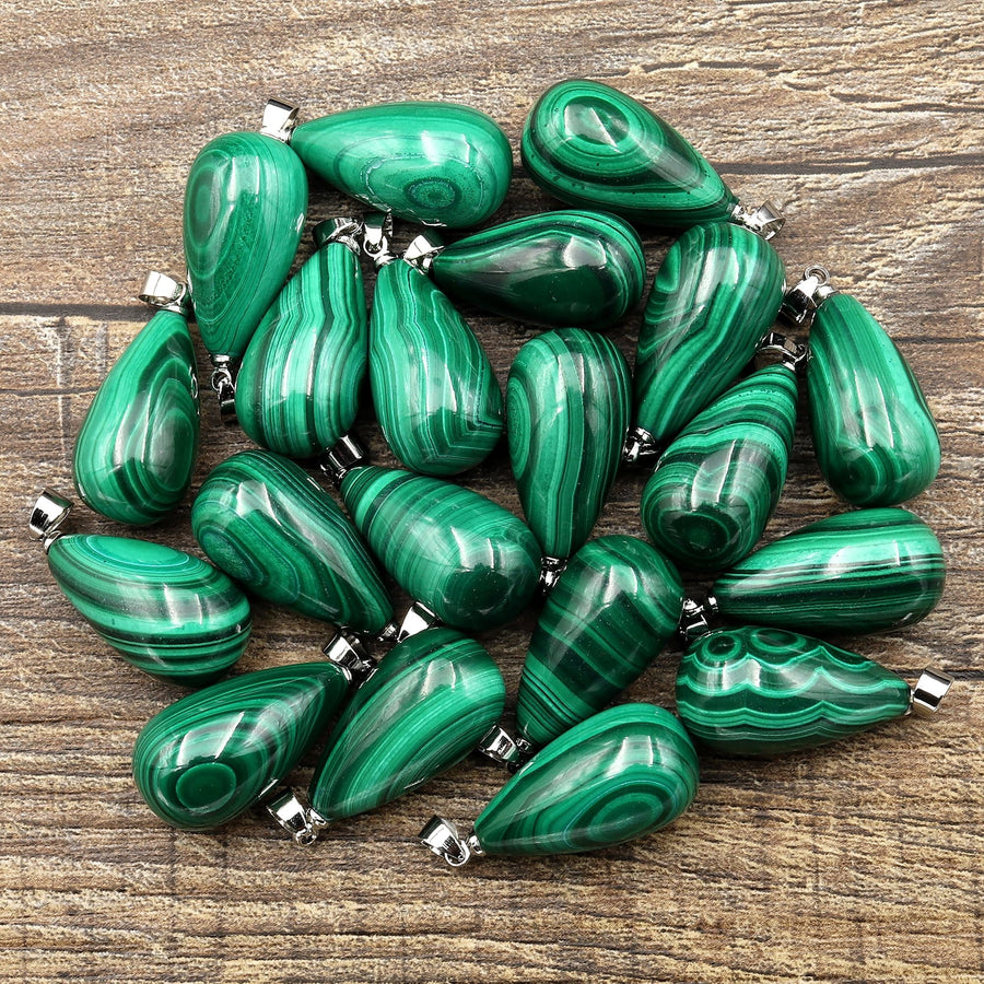 AAA Natural Malachite Pendant Puffy Teardrop Briolette 20mm Gemstone Jewelry
