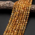 AAA Natural Citrine Faceted 3mm 4mm 6mm 8mm 9mm 10mm Round Beads Laser Diamond Cut Gemstone 15.5" Strand
