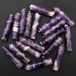 Natural Chevron Amethyst Long Cylinder Pendant Natural Crystal Focal Bead