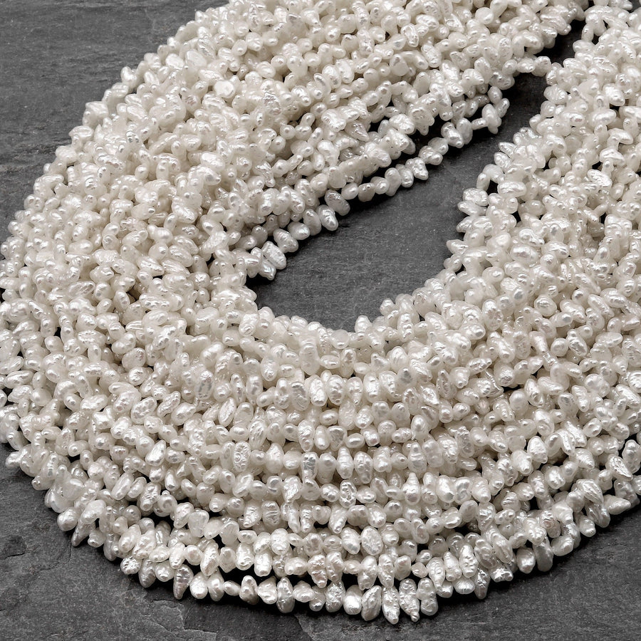Small White Keishi Pearl Real Genuine Natural Freshwater Pearl 15.5" Strand